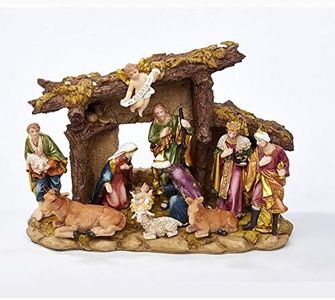 Kurt S. Adler Resin Stable- Kurt Adler Nativity Set with Figures, Brown, 10.38in, 11-Piece