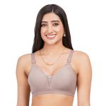 Liigne Non Padded Non-Wired Plunge Neckline Pattern Bra - Made of Pure Cotton Full Coverage Over Size Non Wired Pushup Soft Cup for T-Shirt Saree Dress Sports Garment for Daily Use Everyday Brown