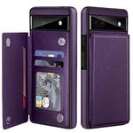 Bizzib for Google Pixel 6A Case Leather Wallet with Card Holder, Flip Cover Kickstand Card Slots Magnetic Closure Shockproof Heavy Duty Protective Case for Google Pixel 6A 6.1inch 5G-Dark Purple