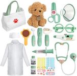 Liberry Doctor Kit for Toddlers 3 4 5 6 Years Old, 26 Pcs Kids Doctor Playset with Dog Toy, Stethoscope and Dress Up Costume, Pretend Play Medical Gift for Boys Girls (Green)