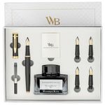 Wordsworth & Black Fountain Pen Gift Set, Includes Ink Bottle, 6 Ink Cartridges, Ink Refill Converter, 4 Replacement Nibs, Premium Package, Journaling, Calligraphy, Smooth Writing Pens [Black Gold]