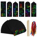 Scratch Art Bookmarks Set, 48pcs Blank Scratch Paper Bookmark with Wooden Stylus Stick and Colorful Rope Ideal for Kids Students Handicraft Activities DIY Gift Notes