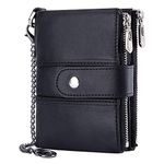 HUANLANG Mens Wallet RFID Leather Wallets with Chain for Men Zipper Wallet with Coin Pocket Multi Card Wallet Men Bifold