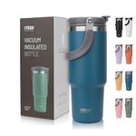 Riley Joy Travel Mug with Handle 30oz Double Wall Stainless Steel Insulated Tumbler with Straw and Lid Leakproof Coffee Mug for Hot Iced Drink