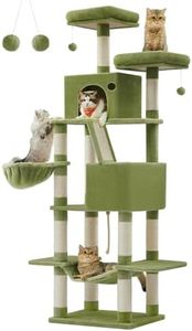 Feandrea Cat Tree, 81.1-Inch Large Cat Tower with 13 Scratching Posts, 2 Perches, 2 Caves, Basket, Hammock, Pompoms, Multi-Level Plush Cat Condo for Indoor Cats, Green UPCT190C01