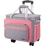 FINESUN Sewing Machine Case with Wheels, Foldable Deluxe Rolling Sewing Machine Carrying Bag for Brother, Singer, Bernina and Most Machines (pink, Wheels)