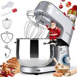 9.5 QT Double Handle KUCCU Stand Mixer, 6 Speed with Pulse Electric Kitchen Mixer, 660W Tilt-Head Food Mixer with Dishwasher-Safe Dough Hook, Flat Beater, Whisk, Splash Guard for home baking (Silver)