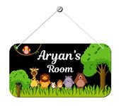 ASHVAH Animal Theme Personalised Kids Name Plate Wall/Door Sign Kids Room Décor- Size :- 28 x 14 cm, Name - Aryan