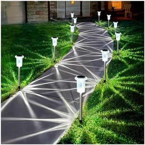 Gorrzai Solar Pathway Lights 10 Pack Solar Outdoor Lights, Led Waterproof Solar Powered Yard Walkway Lighting Stainless Steel Garden Stake for Path, Landscape, Lawn, Driveway (Cold White, 15 Pack)