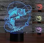 Jinnwell 3D Fishing Fish Night Light Lamp Illusion Night Light 7 Color Changing Touch Switch Table Desk Decoration Lamps Acrylic Flat ABS Base USB Cable Toy