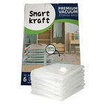 SMART KRAFT 6 PACK (2 JUMBO + 2 LARGE + 2 MEDIUM) VACUUM STORAGE BAGS FOR CLOTHES, DUVETS, BEDDING, PILLOW, TRAVELING WITH DOUBLE ZIP SEAL VACUUM BAGS FOR CLOTHES