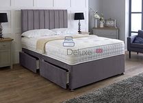 Comfy Deluxe LTD Plush Velvetto Divan Bed Set With Matching Apollo Headboard And Memory Sprung Mattress | Divan Bed Frame | Bed Base | Premium Velvetto Fabric (Grey, 4.0FT Small Double 0 Drawer)