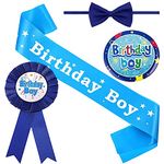 4 PCS Birthday Boy Sash, Birthday King Sash with Bow Tie and Badge, Handsome Birthday Sash for Cool Birthday Party Accessories (Blue)