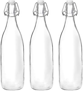 Amazon Brand - Solimo Silica Glass Bottle with Flip Cap, 1 Litre, Set of 3 (Transparent)