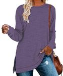 YSYOKOW Women Crewneck Sweatshirt Long Sleeve Pullover Fashion Side Slit Tunic Tops for Leggings(Purple, Small)