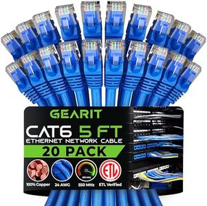 GearIT Cat 6 Ethernet Cable 5 ft (20-Pack) - Cat6 Patch Cable, Cat 6 Patch Cable, Cat6 Cable, Cat 6 Cable, Cat6 Ethernet Cable, Network Cable, Internet Cable - Blue 5 Feet