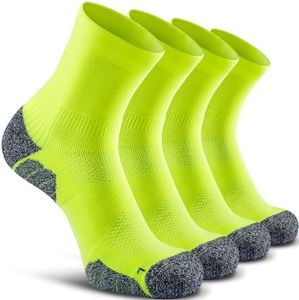 CWVLC Compression Athletic Unisex Quarter Socks Cushioned, 4-Pairs Lime-green, XL
