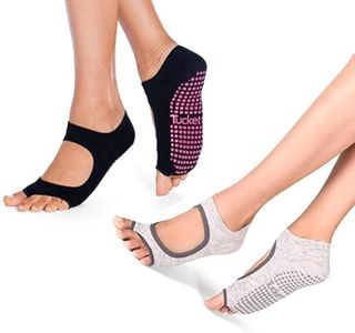 Tucketts Allegro Pilates Socks Toeless Yoga Socks with Grips for Women Toeless Socks For Women, Pilates Grip Socks Pilates Socks Women, L/XL 2Pack Black/Static