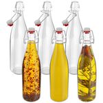 HEFTMAN Glass Bottles with Stoppers - 500ml 6 Pack Clear Swing Top Bottles for Beer Brewing with Airtight Stoppers for Wine, Condiments, Beverages, Oil, Vinegar, Kombucha & Water - 6 PCS (500ml)