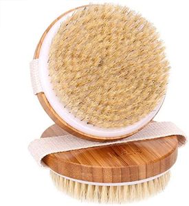 H&S Spazzola Rotonda Esfoliante Anticellulite - 2 Spazzole da Doccia e Bagno o per Spazzolatura a Secco - Massaggiatore con Setole Naturali per Gambe Schiena e Corpo