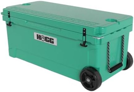 Ice Cooler with Wheels and Handle - 110qt Tarragona Teal, Wheeled Cooler, Insulated Ice Chest with Wheels and Handle for Fishing and Camping with Dry Storage, Bottle Openers, and Cupholders