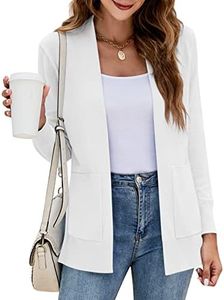 Yousify Womens Cardigan Sweater Long Sleeve Open Front Knit Cardigan Sweater with Pockets, White, Large
