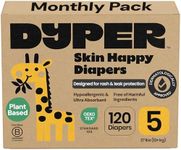 DYPER - Baby Diapers Hypoallergenic Cloth Alternative Day & Overnight Protection - Made with Plant-Based* & Honest Ingredients - Size 5 (120 Count)