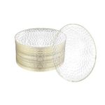 R-kay 100 Pack 7 Inch Clear Plastic Plates - Hammered Gold Rimmed Sturdy, Durable And Extra Heavy duty Gold Plastic Dessert Plates Disposable - Appetizer Plates Disposable For All Occasions, RK-143