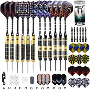 Darts Metal Tip Set, 20 Grams and 24 Grams Steel Tip Darts Set, Professional Metal Tipped Darts with Sharpener Tool Kit, Aluminum Shafts, Brass Barrels, Carrying Case, Extra Flights, Dart Accessories