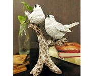 nantan Decorative White Bird Pair Statue Sitting On Tree Branch Figurine for Home Decor, Diwali Gifting Items, Bedroom, Office Desk, Living Room (Size 9.25" inch-Antique)