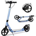 Kick Scooter for Kids Ages 8-12 and up, 200mm Big Wheels Scooter for Adults with Disc Brakes, Adult Scooter with Carry Strap and Double Shock Absorption, Foldable Scooters for Teenagers 11-15 (Blue)