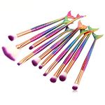 New 10 Pcs Mermaid Makeup Brush Set Professional Eye Makeup Brushes For Eyeshadow Concealer Eyeliner Brow Blending Brush Tool