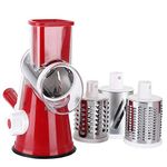 Ourokhome Vegetable Mandoline Slicer Chopper- Rotary Cheese Grater with 3 Interchangeable Ultra Sharp Cylinders Stainless Steel Blades（Red）