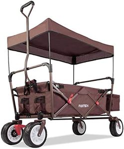 FUXTEC Bollerwagen faltbar FX-CT350 Braun mit Dach – Transportwagen klappbar | inkl. Hecktasche & Transporthülle| Feststellbremse | Vollprofilreifen | Handwagen/Leiterwagen – Das Original