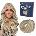 Fshine Weft Human Hair 24inch Extensions Highlights Color 16 Golden Blonde Highlighted 22 Light Blonde Weaving Hair Extensions Straight Remy Human Hair Bundles Salon Quality Soft 60 Grams