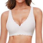 MOEOZLLO Deep V Floral Bras for Women Wireless Bralette for Women Seamless Bra T-Shirt Bra No Underwire with Extra Bra Extender-WT,M White