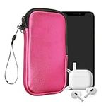 kwmobile Neoprene Phone Pouch Size XXL - 7" - Universal Cell Sleeve Mobile Bag with Zipper, Wrist Strap - Metallic Pink