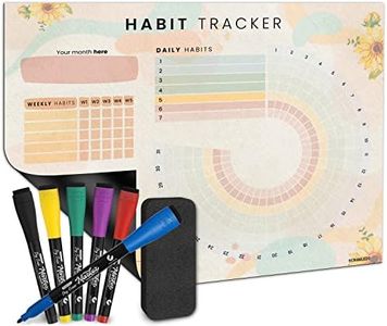 Habit Tracker Journal Workout Motivation Fridge Calendar Dry Erase 13” X 17” Magnet Health Fitness Goal Tracker Goals Board - with Shopping Grocery List - 6 Markers Included
