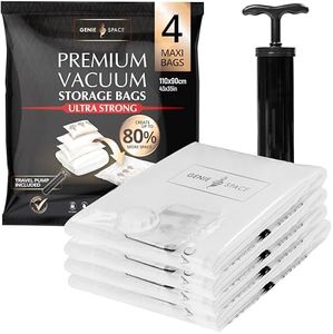 GENIE SPACE Max Vacuum Bags - Pack of 4, Max Size | Strong XXL Jumbo Space Saving Storage Bag, 110x90cm | Premium Airtight & Reusable Vacuum Bag for Duvets, Curtains, Clothes, Coats, Jumpers & Pillows