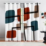 Medieval Geometric Blackout Curtains, Abstract Black Red Blue Brown Printed Curtains, Thermal Insulation Living Room Curtains for Bedroom Office Dining Room Apartment 2 Panels (52" W x 63" L)