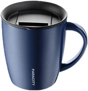 Paracity Tazza Termica Caffe in Acciaio Inox Isolata con Termos Caffè Manico a Doppia Parete Sottovuoto,Tazza Termica da Viaggio con Coperchio, Tazza Termica Ideale per Bevande Calde e Fredde, 350 ml