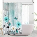 AAtter Teal Floral Shower Curtain Aqua Turquoise Wooden Farm Vintage Clawfoot Tub Wrap Around Surround Round Extra Wide Oval Claw Foot Home Bathroom Decor Bathtub Set with 18 Hooks, 108x72, Retro