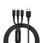 Kratos Unbreakable 1.2 Mtr Nylon Braided 3 in 1 Charging Cable with Type C, Lightning, Micro USB Port, Charging Cable compatible for iPhone,Samsung,OnePlus,Mi,Oppo,Vivo & Other Smartphones & Tablets