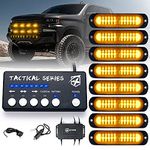 [Upgraded] Xprite Amber 12 LED Surface Mount Strobe Lights Kit, Grill Grille Side Marker Light Flashing Emergency Warning Light Assemblies w/Control Box for Trucks Vehicles ATV RV Cars Van 8PCS