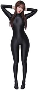 LEOHEX Women's Satin Spandex Full Bodysuit Sleek Shiny Catsuit Sexy Zentai Unitard Costume(Black,M)