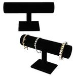 BELLE VOUS Black Velvet T Bar Bracelet Jewellery Display Stand (2 Pack) - Showcase Home Organiser Holder Rack for Jewellery, Watches, Necklaces and Bangles