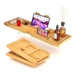 Foldable & Expandable Bamboo Bathtub Caddy with Storage Bag