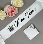 Style Secrets 3” Shimmering White Sash with Black Text for Baby Girls and Teens 1-15 Year Birthday | (10th Birthday)