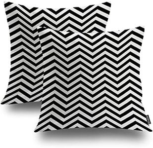 Shrahala Black Geometric Decorative Throw Pillow Cover, Black and White Zigzag Stripe Cushion Case for Sofa Bedroom Throw Pillow Case, 16 X 16 Inches
