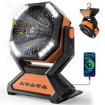 20000mAh Camping Fan Battery Powered Fan with LED Lantern, Portable Camping Fan for Tents, Timer & Rotation Rechargeable Fan Battery Operated Fan, USB Desk Fan Beach Fan with Hook, Tents for Camping